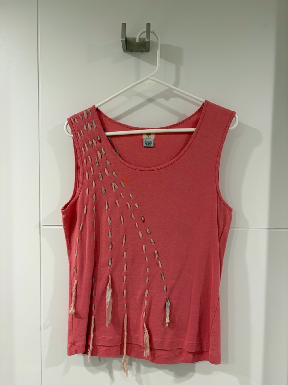 Anthropology Coral Sleeveless Cutout Tassel Tank Top, large, gently used